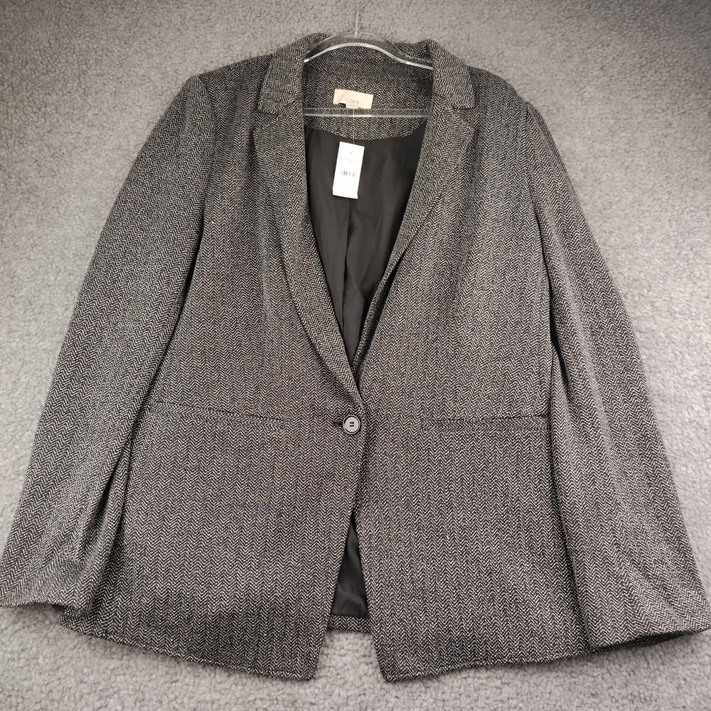 Loft Blazer Size 14 Women's Black White Herringbone Office Career NWT
